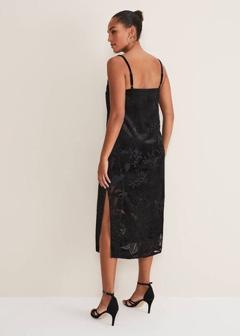 Phase Eight Fayette Textured Velvet Slip Dress Black Canada | CNJLBQ-160